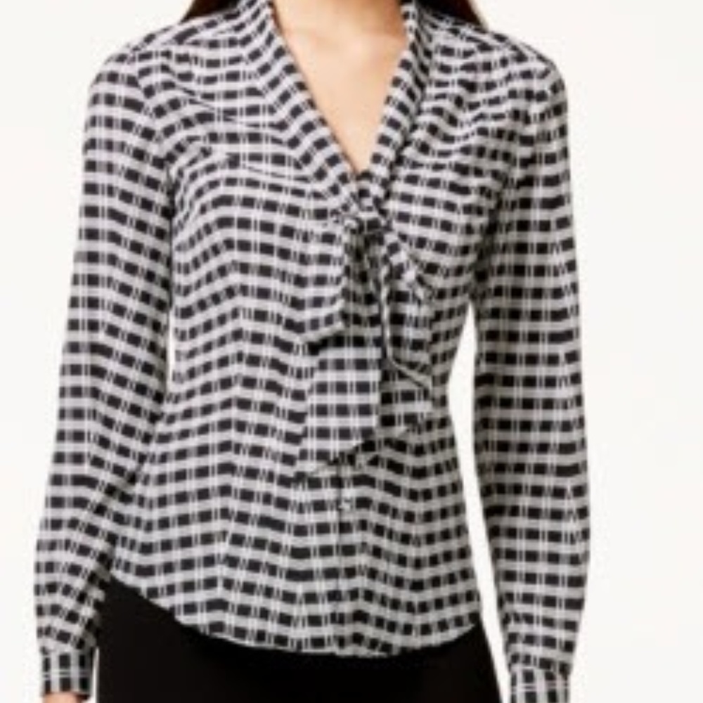 Tahari Asl Tie-Front Plaid-Print Blouse